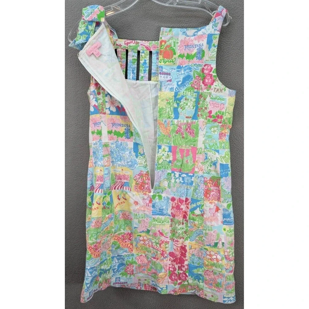Lilly Pulitzer Shift Dress Sz 6 Multicolor Patchwork Sleeveless Bow Strap Resort - Picture 12 of 16